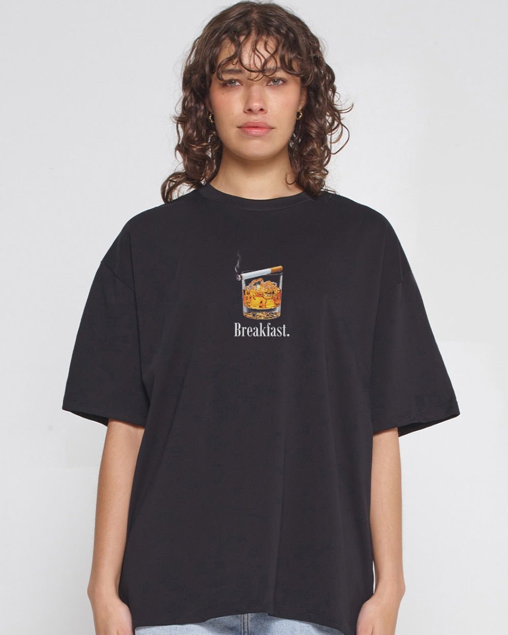 Breakfast Oversized Graphic Tee - Unisex 90s Boxy Fit 100% Combed Cotton