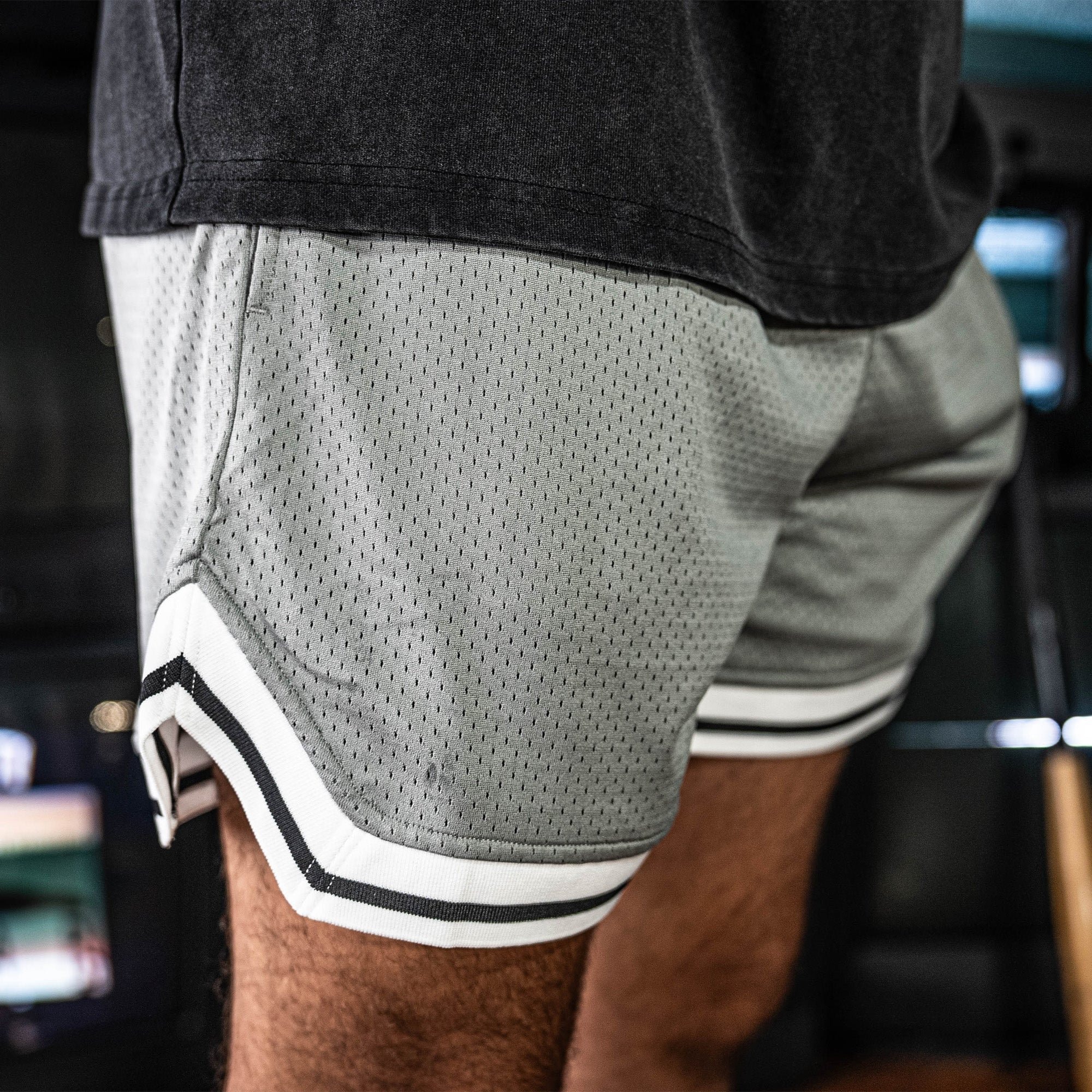 Court Shorts - Slate Gray Mesh Athletic Shorts with Retro Trim