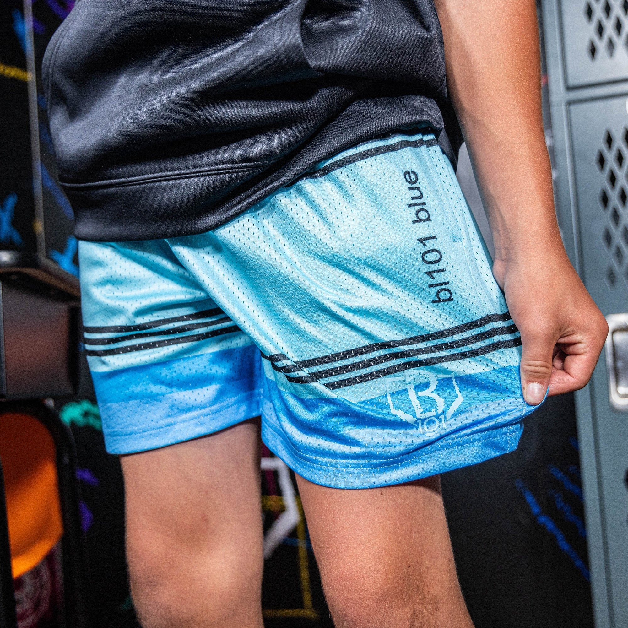 Crayon Shorts BL101 Blue Mesh Athletic Shorts with Pockets