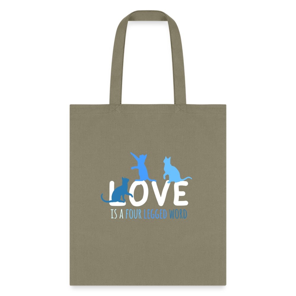 Love is a Four Legged Word Cats Tote Bag - Canvas Cat Lover Tote